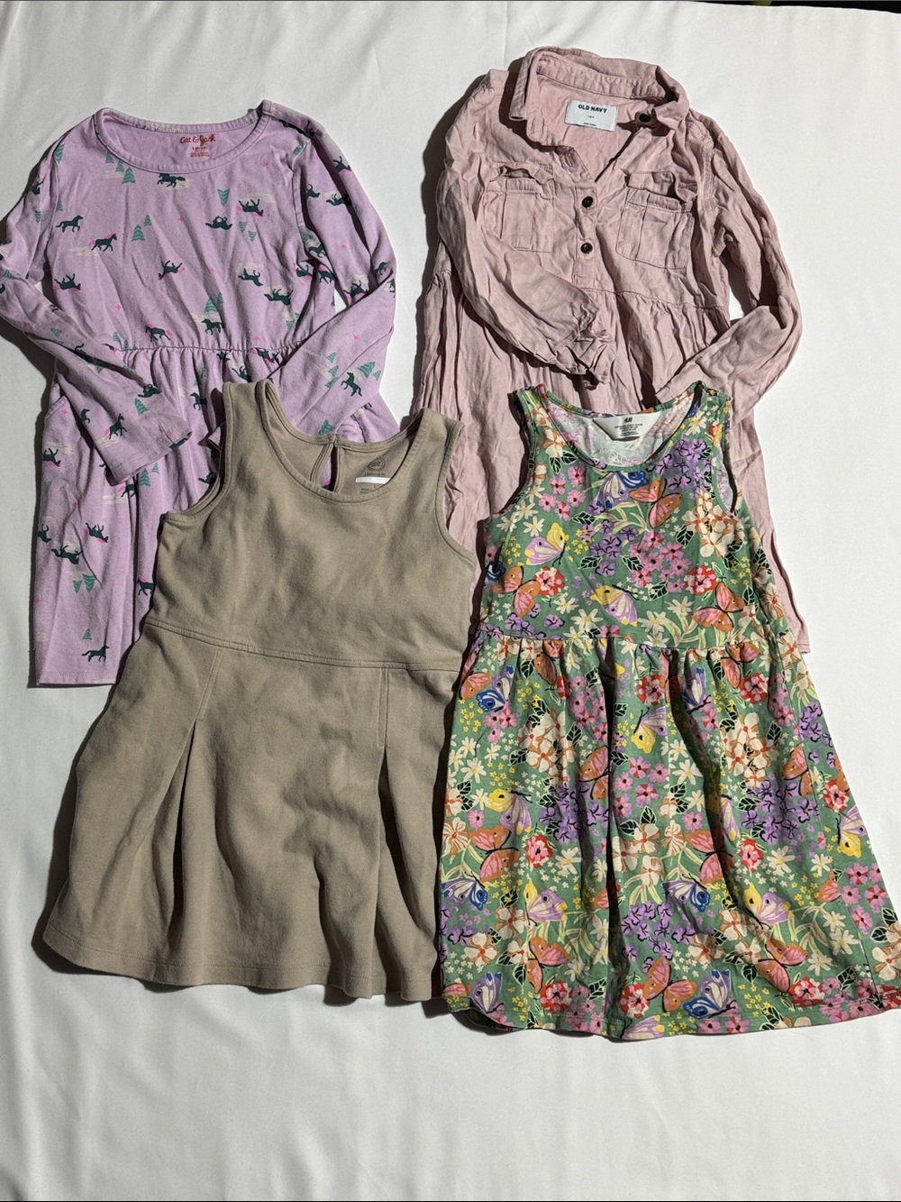 Old Navy Girls 4-Piece Dress & Top Set - Lavender, Pink, Tan, Green Floral